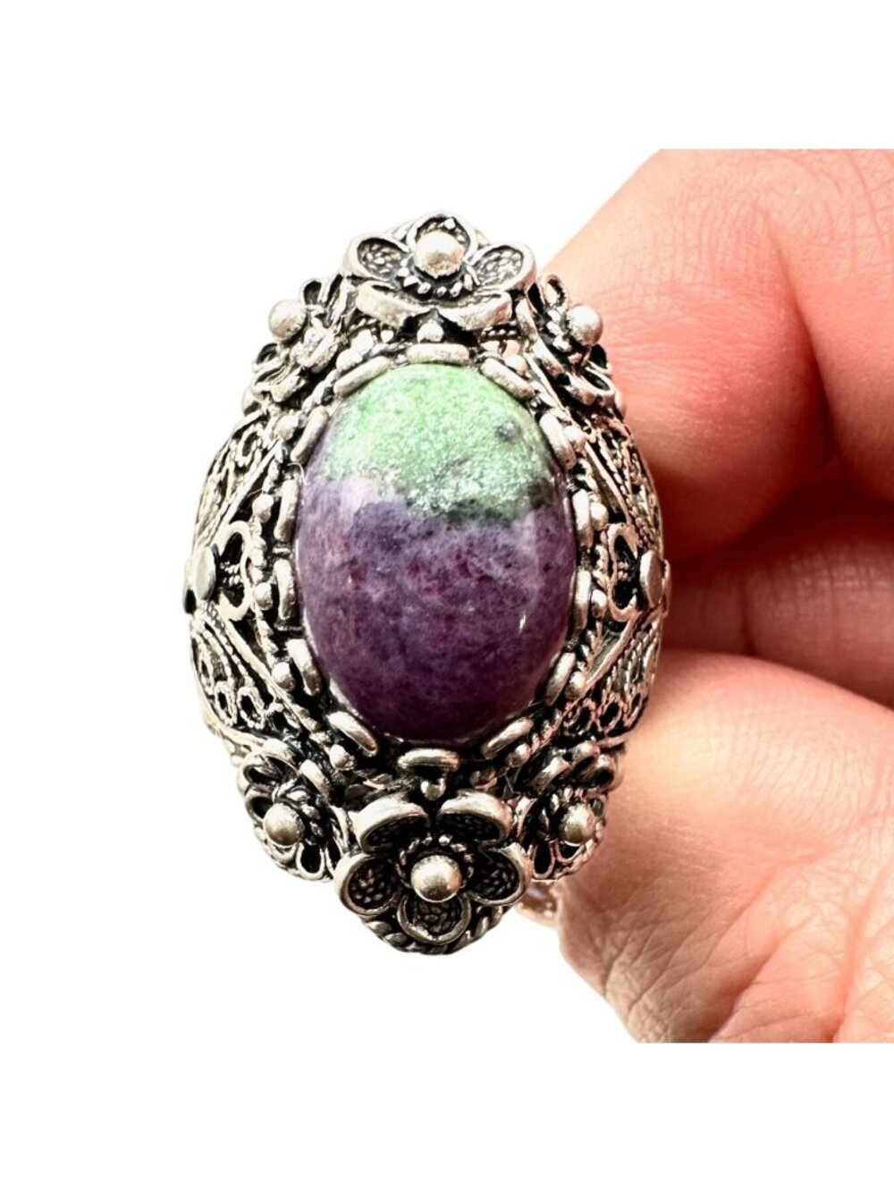 Signed DGS Turkey 925 Womens Ring Sterling Silver Ruby Zoisite Size 9 Designer